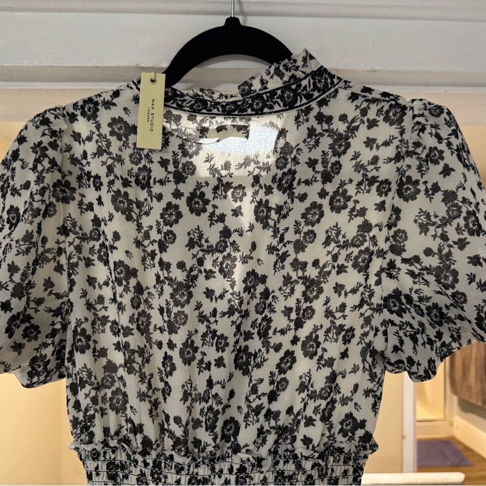 Max Studio Black and White Floral Midi Dress